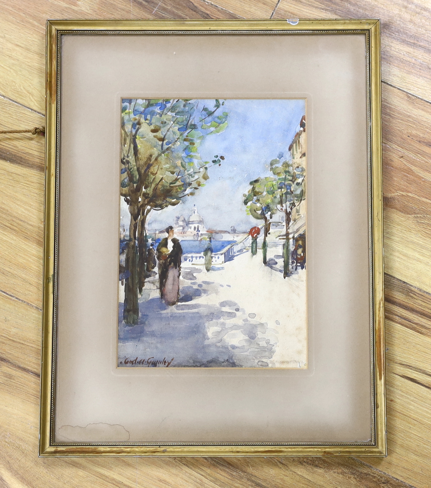 Lady Godai Gainley, watercolour, Street scene with figures, signed, 24 x 16cm